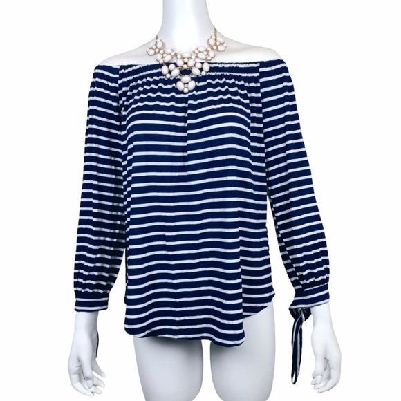 Tart Navy Stripe Off-the-Shoulder Top Size Medium - Picture 3 of 14